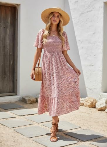 Image of PATPAT Family Matching Outfits Mommy and Me Dresses Floral Dress & T-Shirts | Mommy and Me Easter Dresses, Puff Sleeve Floral Sundress, Cotton Blend T-shirts, Couples Party Wedding Vacation Outfits