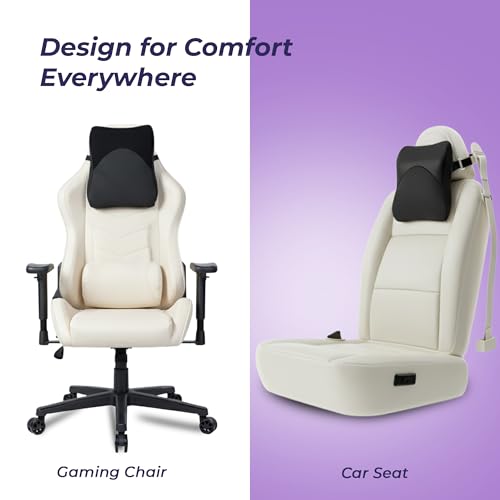 Image of Billebon Memory Foam Car Neck Pillow | Universal Headrest Cushion| Mesh Soft Fabric Hybrid| Adjustable Strap Buckle| Removable Cover| Orthopaedic Neck Support| Driving Comfort Pain Relief (Pack of 1)