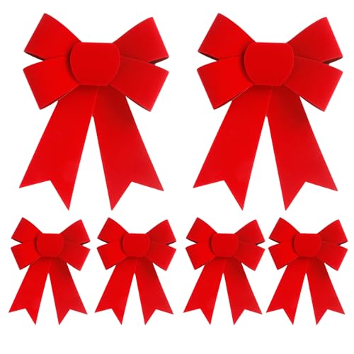 6 PCS 9×12 Inches Large Red Christmas Bows