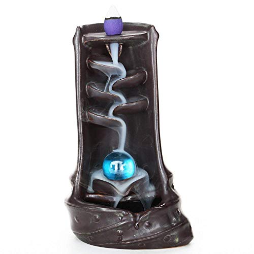 Räucherstäbchenhalter aus Keramik mit Wasserfall, 10 gratis Kegel, Heimdekoration, Handwerk Geschenk, blaue Perle braun Cover