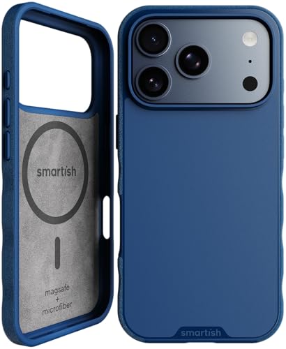 Image of Smartish iPhone 17 Pro MagSafe Case - Gripmunk Magnetic Slim Case [Lightweight + Protective] Thin Grip Cover with Microfiber Lining for Apple iPhone 17 Pro - Blues on The Green