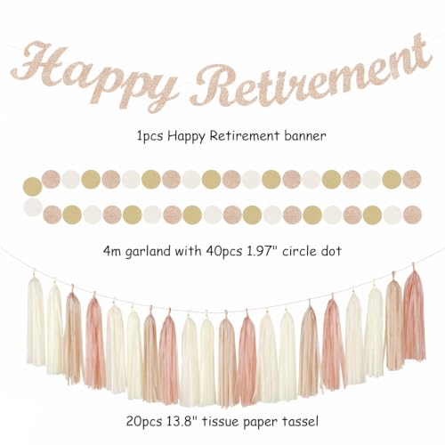 Image of Champagne Gold Beige Happy Retirement Banner Party Decorations Burgleda