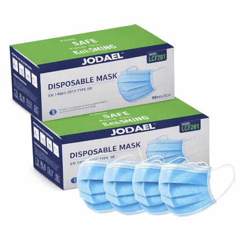 JODAEL Disposable Face Masks with Ear Loops 3 Ply Protection Masks Bulk Buy Packs Available Breathable & Comfortable Health & Personal Care Hygiene Ideal for Travel, Work & Daily Use(100)