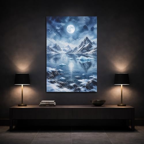 Tableau bleu arctique salon décoration murale verticale 3cm