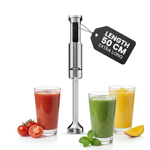 Princess Mixeur Plongeant Prof XXL, Inox, 1500W, Pied Extra-Long 50 cm, 5 Vitesses + Turbo, 4 Lames, Gobelet avec Couvercle Antidérapant, Pièces Lavables...