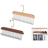 YANGWEN 2 Piezas Percha Organizadora para Cinturones y Corbatas – Colgador Giratorio 360° con 8 Ganchos de Madera, Ahorrador de Espacio – Organizador Multifunción para Cinturones, Corbatas, Pañuelos