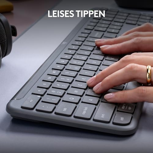 Logitech Signature Slim K950 kabellose Tastatur, schlankes Design, Wechseln zwischen Geräten beim Tippen, leises, Bluetooth, Multi-OS, Windows, Mac, Chrome, DEU QWERTZ-Layout, Graphit