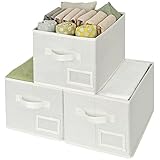 GRANNY SAYS Closet Organizer Bins with Label Holder, Fabric Storage Baskets, Foldable Storage Bins for Living Room, Decorative Storage Containers Organizing, Pearl White, 3-Pack