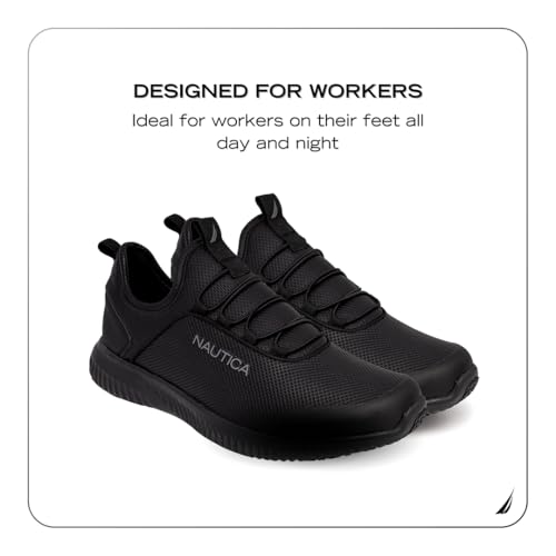 Image of Nautica Black Non Slip Slip On /Lace-Up Work Shoes, Safety Water Resistant Chef Kitchen Trabajo Zapatos Restaurant or Food Service Sneakers - Comfortable and Lightweight for Men and Women