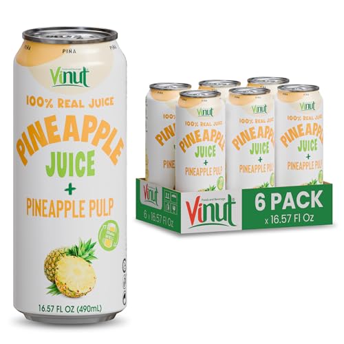 Image of Vinut Natural Pineapple Juice Drink with Pulp, (16.57 fl oz, Pack of 6) - Real Pineapple Juice, No Sugar Added, Gluten Free, GMO-Free