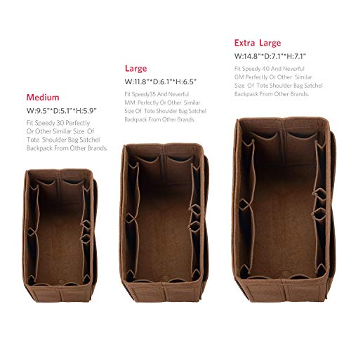 Image of Felt Purse Organizer, Multi Pocket Bag in Bag Organizer For Tote & Handbag Shaper, Speedy 30, Speedy 35 and Speedy 40, Medium, Large, Extra Large (Medium, Coffee)