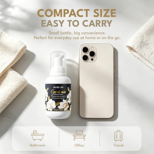 Image of ROMIIE ZOI Foaming Hand Soap, Gardenia Scent, 4 fl oz Travel Size | Natural SLS-Free Formula, Gentle Moisturizing, Rich Creamy Foam, w / Compact Refillable Dispenser