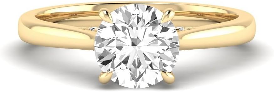 IGI Certified 2.15 Carat Round Lab Grown Diamond (D, VS1) 14K Gold Hidden Halo Solitaire Engagement Wedding Ring For Women