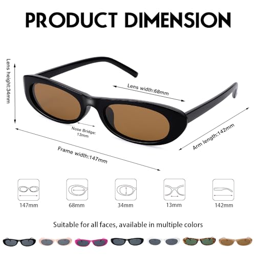 SCVGVER Oval Sunglasses for Women Men, 90s Skinny Sun Glasses, Tiny Retro Shades, UV400 Protection3