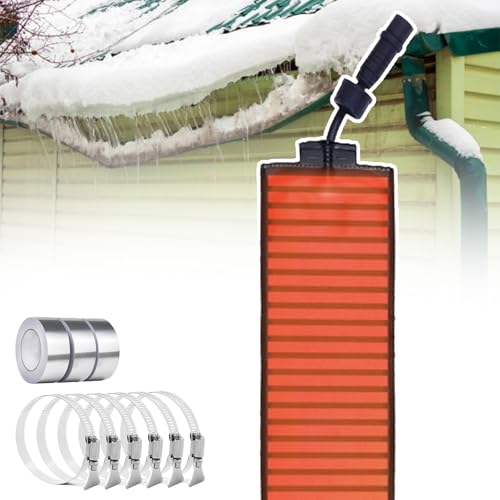 50℃ Snow Melting Mats-Outdoor,Pvc flexible Heat Panels for Roof Gutter for Ice Dam,Heat Panels with 6 Duct Clamps + 3 Aluminum Foil Tape,12cm Wide × 75-760cm Snow Melting Range,180cm/5.9ft