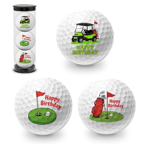 Nodrex Funny Golf Balls Happy Birthday Golf Balls Novelty Golf Balls for On Course Play Fun Golf Gifts and Golf Presents for Men 3 Pack Personalised Birthday Gifts for Fathers Dad Uncle
