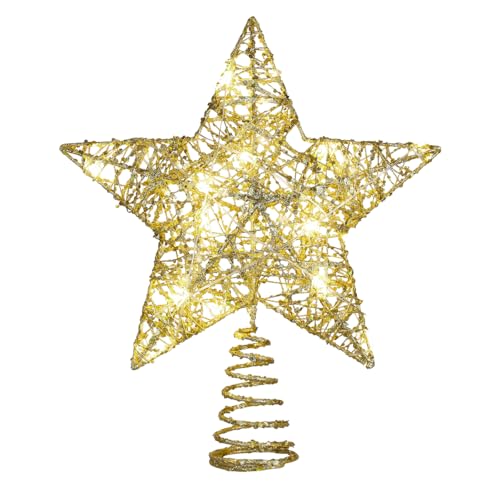 Yardwe Decoração de árvore de Natal, estrela de árvore de Natal, decoração de Natal, 20 luzes LED suaves, para decoração natalícia de casas, restaurantes e exteriores (25 cm
