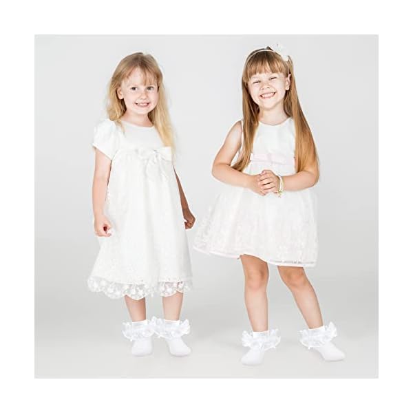 Courpal Weiß Rüschen Socken Damen Weiß Spitze Socke mit Schleife Prinzessin Socken – Bild 7