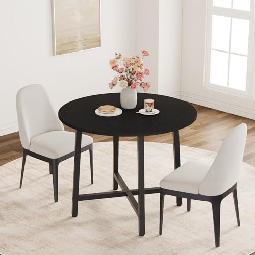 Image of IDEALHOUSE 31.5 Inch Round Dining Table for 2-4, Small Kitchen Dining Room Table for Space Saving, Wood Circle Kitchen Table with Sturdy Metal Frame (No Chairs)