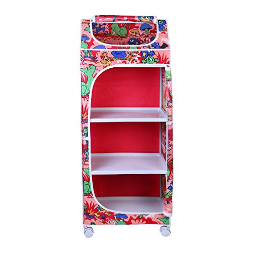 Image of Little One's | 4 Plastic Shelves Baby Foldable Wardrobe (Made in India), Unbreakable Material, (Steel Structure) | Jungle Red | H4 /AR