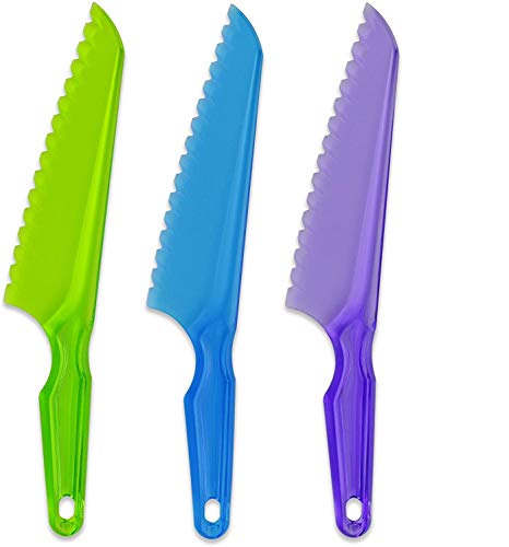 Ram-Pro Plastic Lettuce Knives Assorted Colors Children's Safe Cooking Chef Nylon Kids Kitchen Toddler Knives Set for Fruit Knife with Serrated Edge Pack of 3