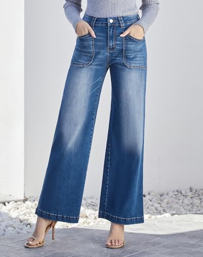 Women's Wide Leg Sweatpant Jeans Y2k Baggy Loose Trouser Jeans High Waisted Stretch Denim Pants2