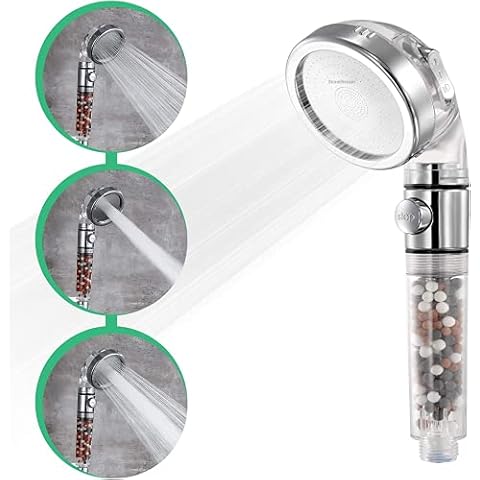 Original StoneStream Filtered Shower Head, Eco Power High Pressure Water Softener Showerhead with ON/OFF switch and Spa like Ionic beads for Dry Skin & Hair — 3 Spray Settings Cover