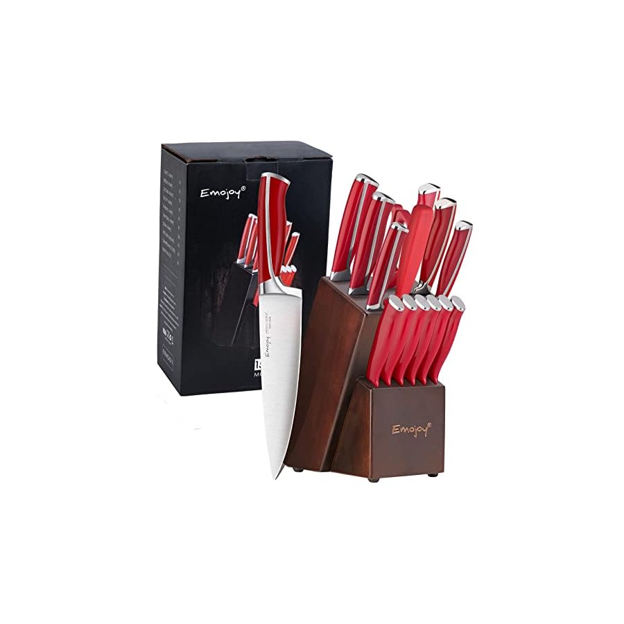 Knife-Set-Emojoy-15-Piece-Kitchen-Knife-Set-with-Block-Wooden-German-Stainless-Steel-Sharp-Chef-Knife-Set-with-Sharpener-dishwasher-safe-and-rust-proof-Red Knife Set, Emojoy 15 Piece Kitchen Knife Set with Block Wooden, German Stainless Steel Sharp Chef Knife Set with Sharpener, Dishwasher Safe and Rust Proof (kitchen knife set red)