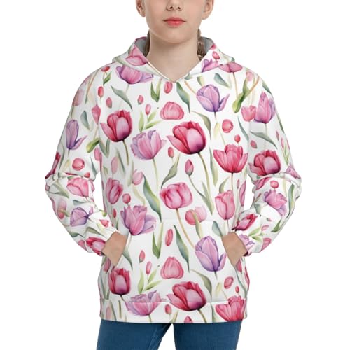 Tulip Flowers Watercolor Kid Hoodies Boys Sweatshirts Girls Pullover with Pocket