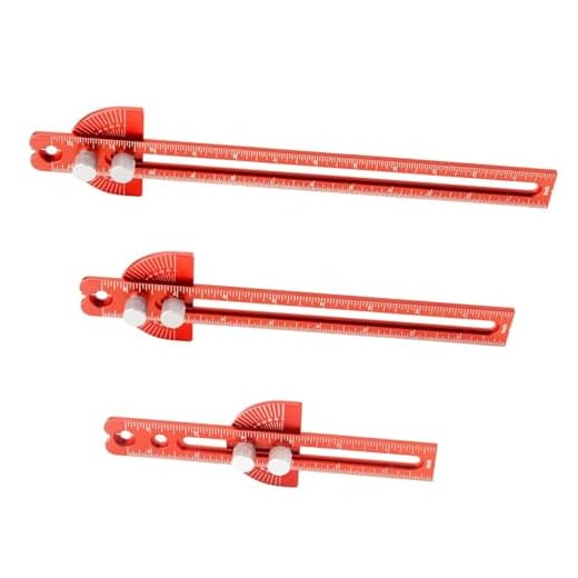 Woodworking Ruler, Adjustable Mark Angle & Straight line Scribe, Precision Pocket Ruler Metal Metric & Inch Portable Slide Rule Woodworking Tool T Square with Protractor Angle Finder (red in 3pcs)