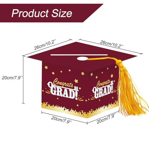 Image of 2026 Graduation Party Card Box, Maroon Gold Congrats Cap Card Holder Box with Tassel for 2026 Graduation Party Decorations