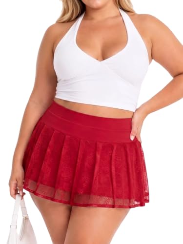 Moon Wood Plus Size Lace Pleated Mini Skirt