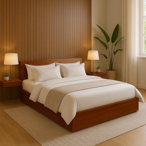 Image of MATTERHORN Engineered Wood Bed in Teak Brown - King Size (L2079 x W1875 x H300 mm) | Platform Bed | Modern Wooden Bed for Bedroom, Durable & Stylish Design (Teak Brown)