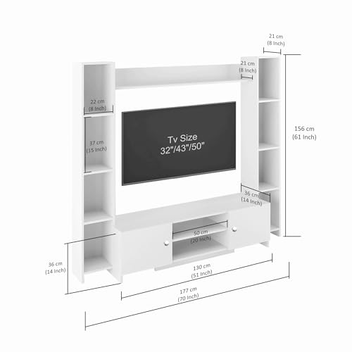 Image of FURNEASER Decoria Wooden TV Cabinet Unit with Side Bookshelf & Storage | Modern Entertainment Center for Living Room | TV Stand for Up to 43-50 Inch TV (Exotic Teak)
