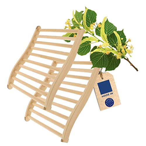 2X HOFMEISTER® Sauna Rückenlehne, 51 cm, Linden-Holz für hohe Temperaturen, ergonomisch geformt, rutschfeste Kork Stopper, EU Handfertigung, Rückenstütze & Kopfstütze zum Relaxen