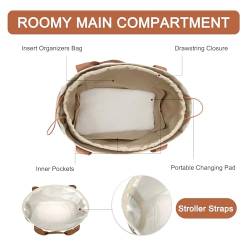 WHIMFINITY Bolsa de fraldas grande para mulheres com fundo removível à prova d'água e bolsa de lona