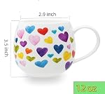 12oz Coffee Mug Bone China Colorful Heart Coffee Mugs Cute Coffee Teacup Heart Gift for Women Mom Valentine's Day