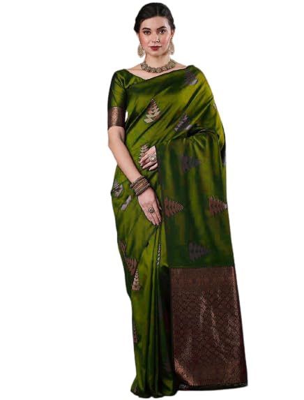 Image of Flosive Women's Dark Color Kanjivaram Silk Saree With Weaving Work