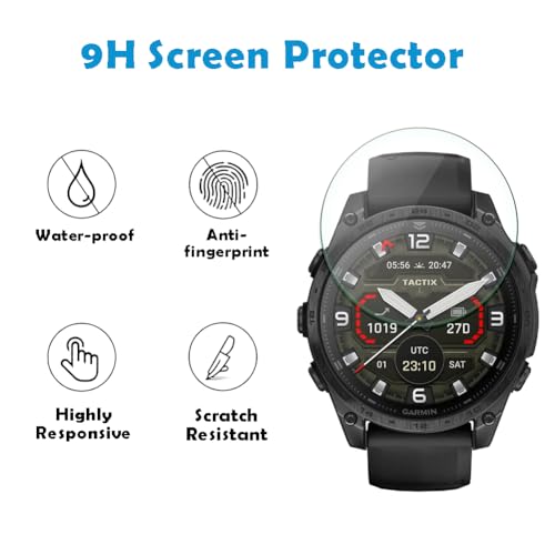 Watch Screen Protector Compatible for Garmin Tactix 8 AMOLED 47mm Smartwatch, 9H Tempered Glass Protective Film Full Coverage and Soft TPU Protective Case (Tactix 8 AMOLED 47MM black Red)