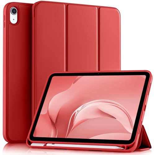 Image of Akkerds Compatible with iPad (A16) 11th Generation Case 11 Inch 2025, for iPad 10th Generation Case 10.9 Inch 2022 with Pencil Holder, Slim Trifold Stand Protective Cover with Soft TPU Back, Red