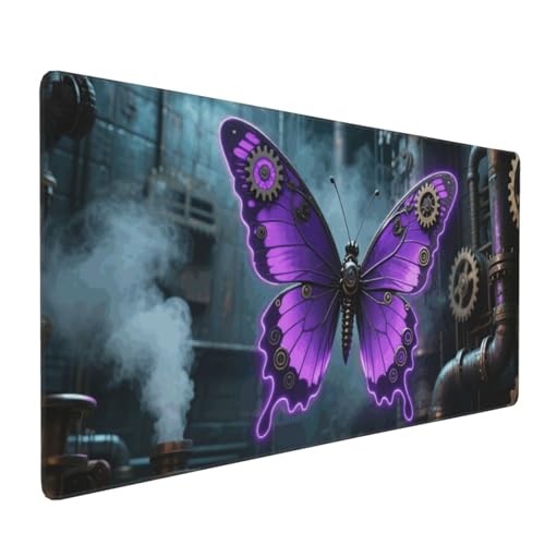 Tapis de souris de jeu papillons violets 90x40 cm grand format antidérapant pour bureau