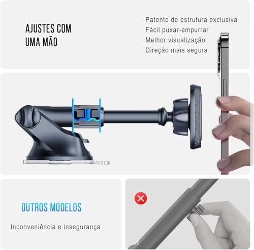 KingShield Suporte Magnético Veicular Para Celular Universal 360º, Montagem Painel do Carro M02 - Pr