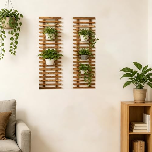 2 Pcs Wall Planter for Indoor Outdoor Plants - Wooden Wall Amounted Plant Holder for Hanging Pots, Vertical Pack Wood Garden Trellis for Climbing Plants Orchid Ivy Vine Rose Patio Home Decor, 35.43" — view 4