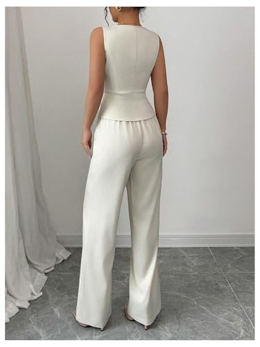 SOLY HUX Women's 2 Piece Business Casual Outfits Button Up V Neck Suit Vest and Pants Set2