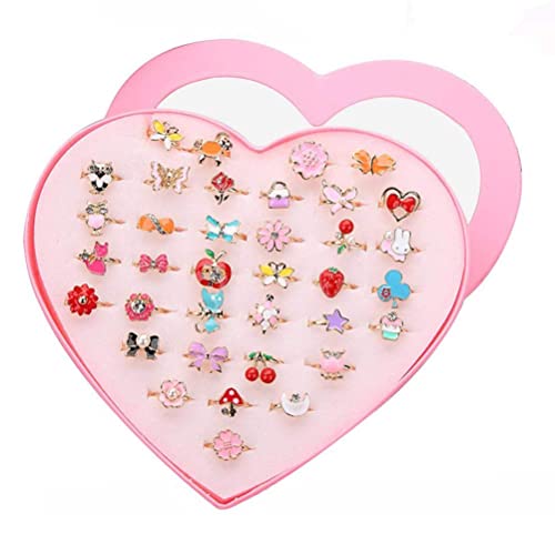 LHKJ - LHKJ 36 Pcs Kids Adjustable Rings Jewelry Toy，Princess Jewelry Finger Rings with Heart Shape Showcase for Children Kids Girls Birthday Party