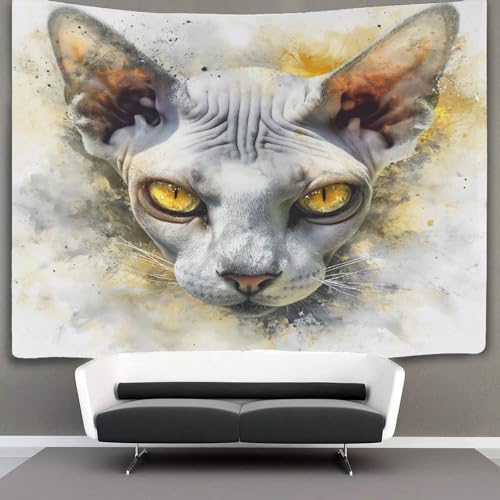 Tapisserie chat sans cheveux 3D GUYDZOOM de 180x230cm pour décoration de grand mur - 3