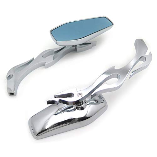 HK MOTO- Custom Chrome Mirrors Fire/Flame Stem Compatible with all H-D models: Softail/Fat Boy/Road King/Dyna Wide Glide/Springer/Big Dog/Titan/Iron Horse/Ultra and any Custom Application