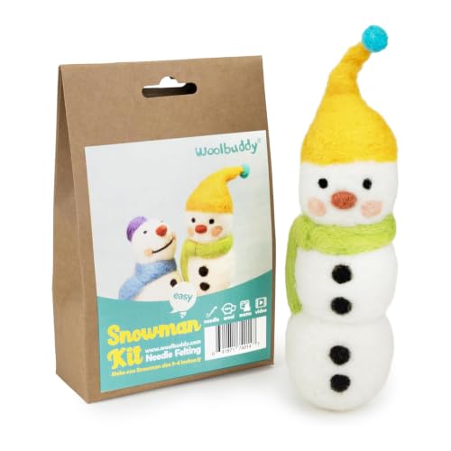 Image of Woolbuddy Needle Felting Kit (Snowman) for Beginner Adults, Starter Set with Wool, Felting Needles & Instructions, Christmas Gift Idea