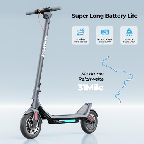 Image of MEGAWHEELS Electric Scooter,Electric Scooter Adults Teens,10in Pneumatic Tires,350 /500 /600W Motor,19 /31 Miles Range,15.5mph E Scooter with Smart APP Control for Commuting, Outdoor, Short Travel Gift