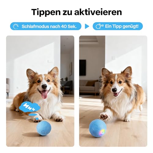 Pet Prime Robuster elektrischer Hundeball mit unregelmäßigem Rollen & farbigen Lichtern - Kaubeständiger ETPU Fußball, schnelles Aufladen, IPX65 wasserdicht - Lustiges interaktives Hundespielzeug
